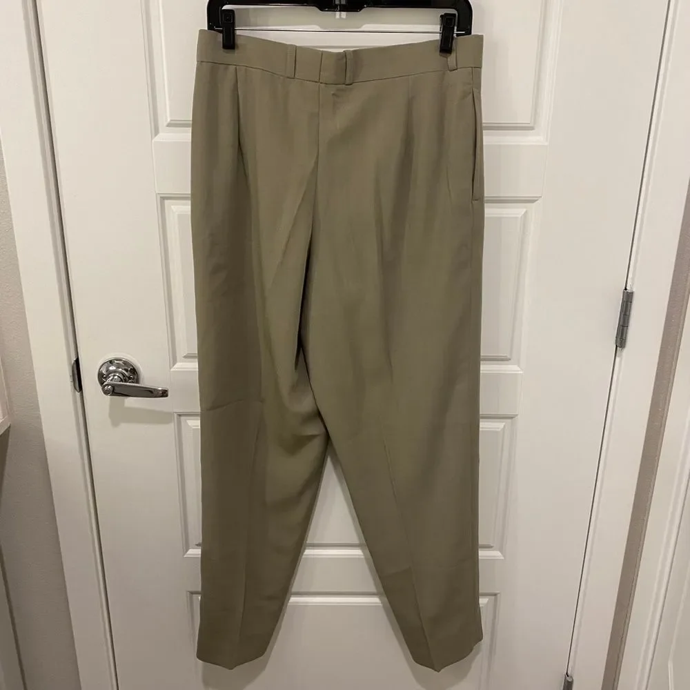 Bespoke Olive Green Pleated Trousers High Waisted Dress Pants Suit Separate M